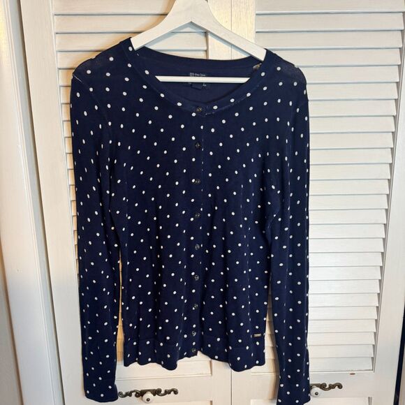 TOMMY HILFIGER PRIMA COTTON POLKA DOT ACADEMIA PREPPY BUTTON UP CARDIGAN SZ S - Picture 1 of 3